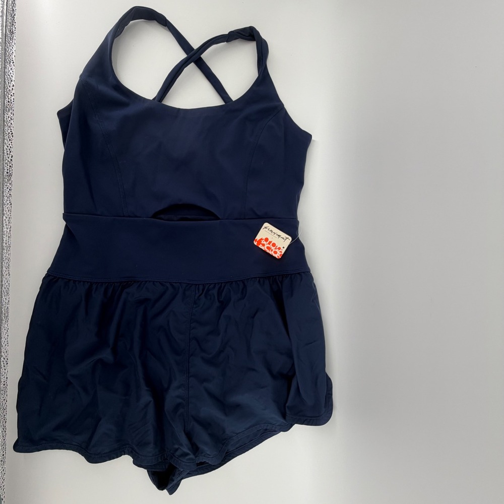 FP Movement Free People Supernova One Piece Athletic Romper Navy Blue Large NEW